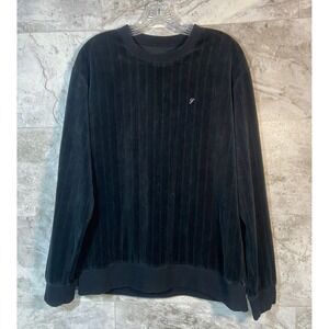 Supreme Ribbed Velour Crewneck Long Sleeve Sweatshirt Black Script Logo Men's L